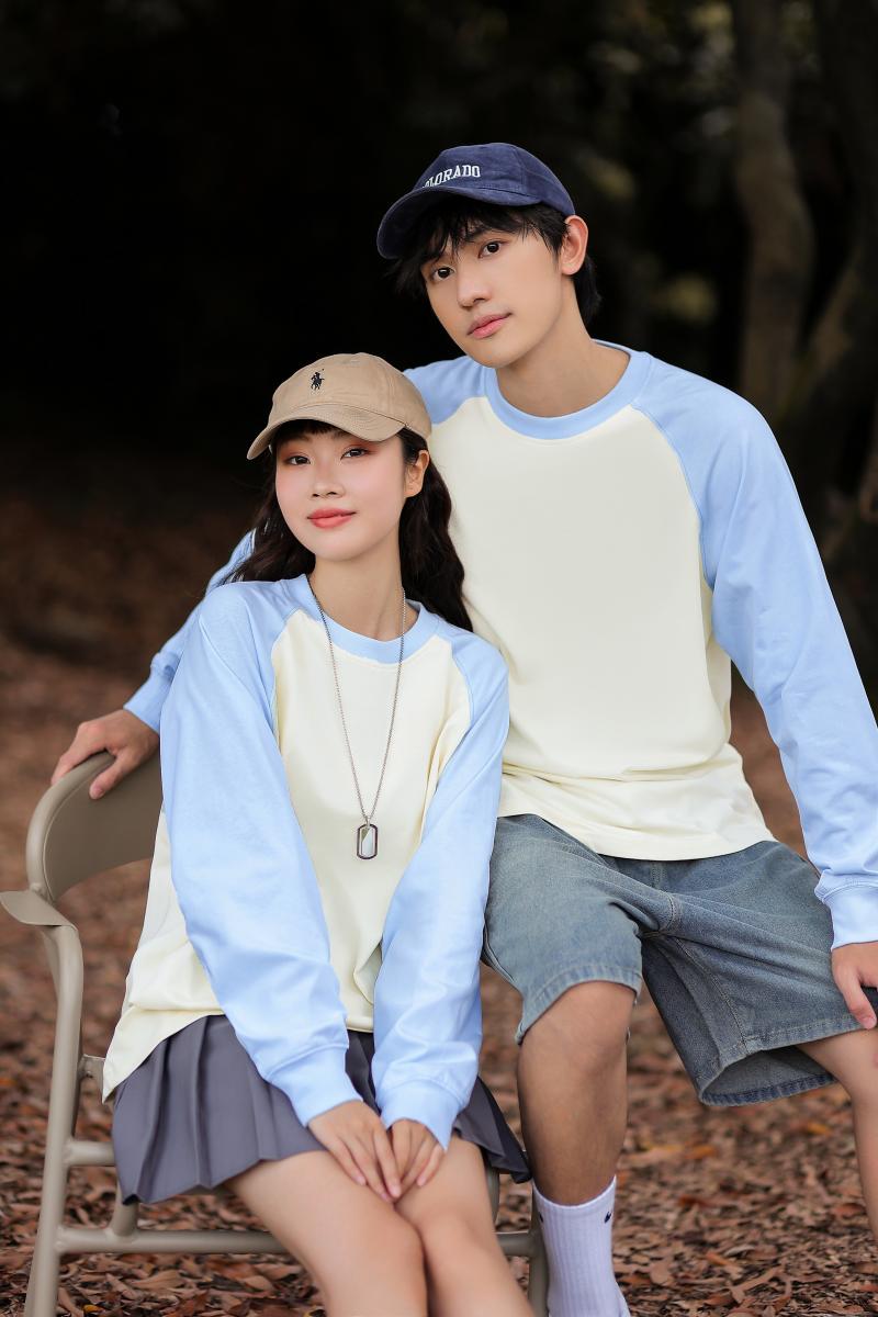 Contrast Shoulder Long Sleeve; 260g Heavyweight Dropped Shoulder T-Shirt Fashion Trendy Student Couple Style Loose American Style Hot Selling Top