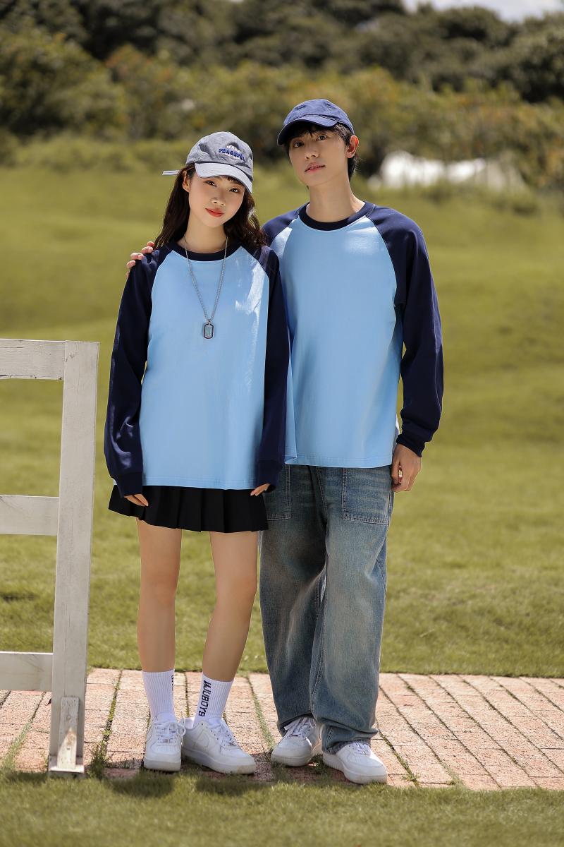 Contrast Shoulder Long Sleeve; 260g Heavyweight Dropped Shoulder T-Shirt Fashion Trendy Student Couple Style Loose American Style Hot Selling Top