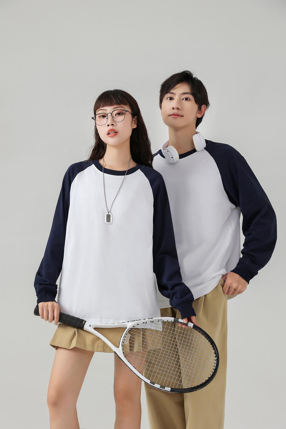 Contrast Shoulder Long Sleeve; 260g Heavyweight Dropped Shoulder T-Shirt Fashion Trendy Student Couple Style Loose American Style Hot Selling Top