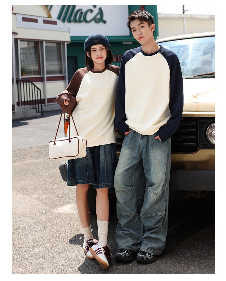 Fleece Round Neck Raglan Colorblock Sweatshirt Men's Long Sleeve Top for Autumn and Winter 205 New Hot Style