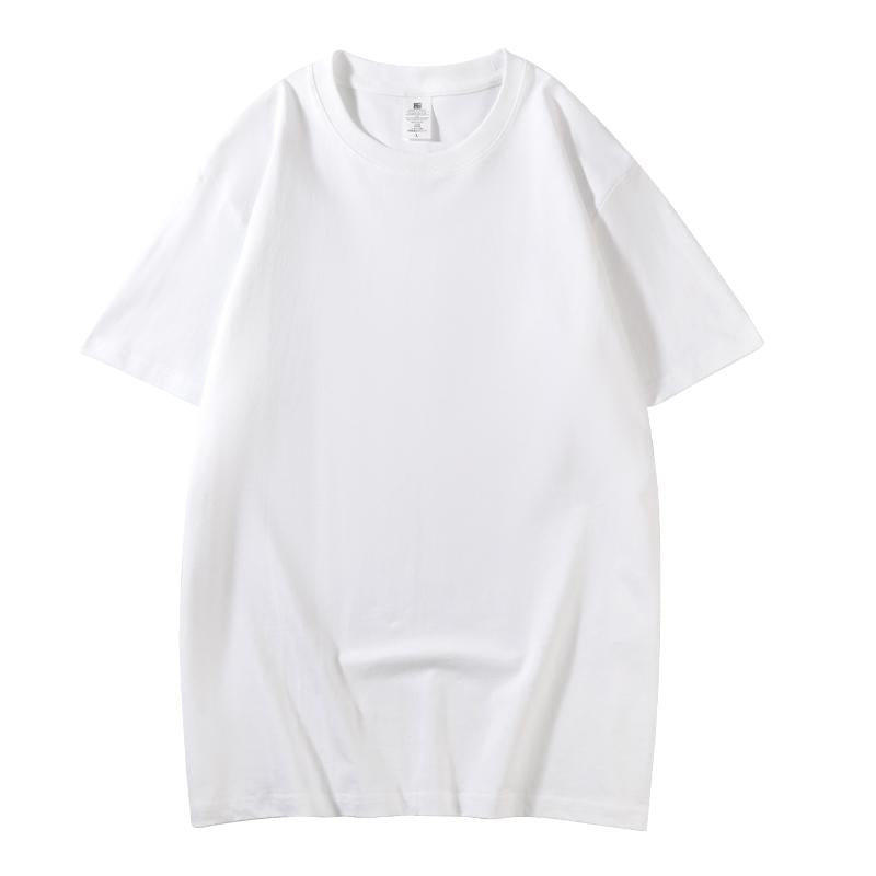 Round Neck230 grams, 20 pieces, pure cotton spun white crew neck short sleeve t-shirt, men's summer American student couple style half sleeve