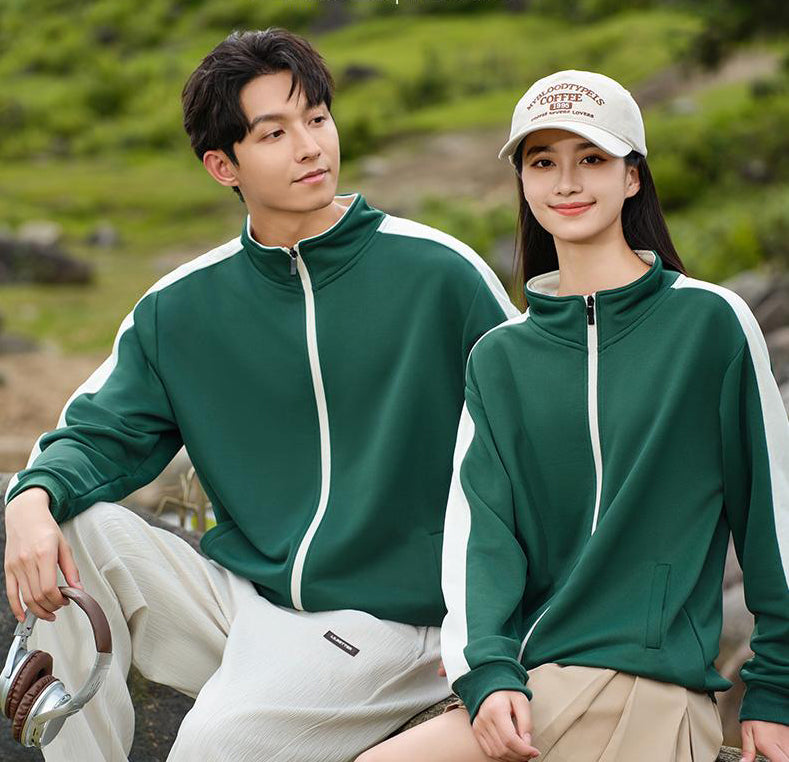Plus Size Colorblock Stand Collar Zipper Sweatshirt for Men and Women 260g Heavyweight Casual Spring Autumn Sweshirt