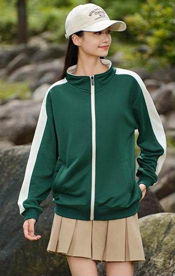 Plus Size Colorblock Stand Collar Zipper Sweatshirt for Men and Women 260g Heavyweight Casual Spring Autumn Sweshirt