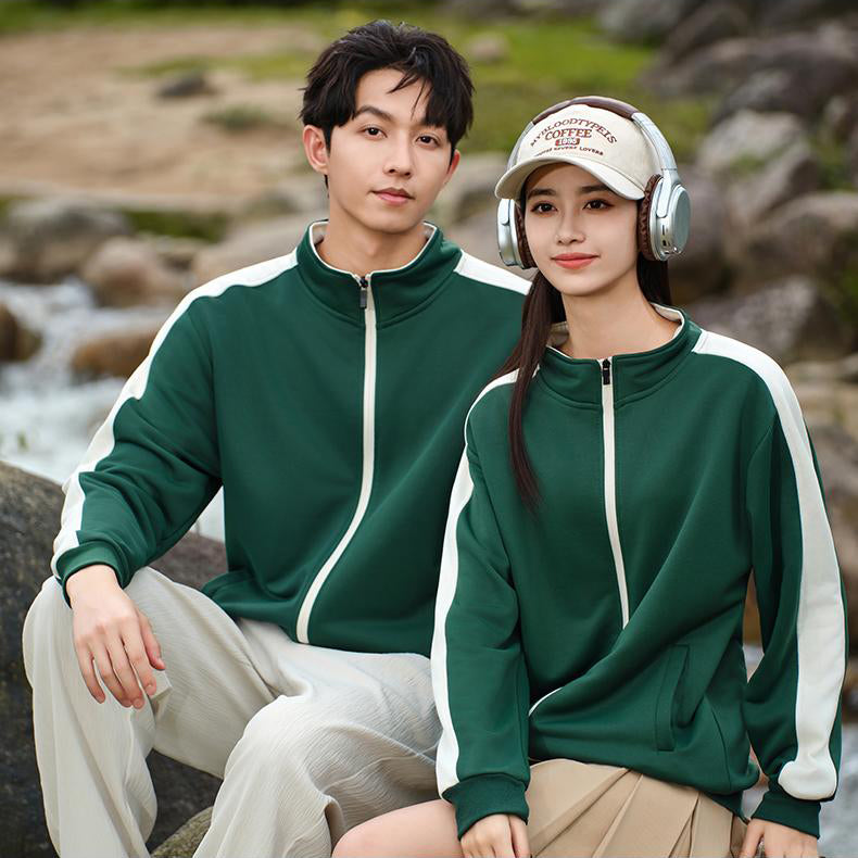 Plus Size Colorblock Stand Collar Zipper Sweatshirt for Men and Women 260g Heavyweight Casual Spring Autumn Sweshirt