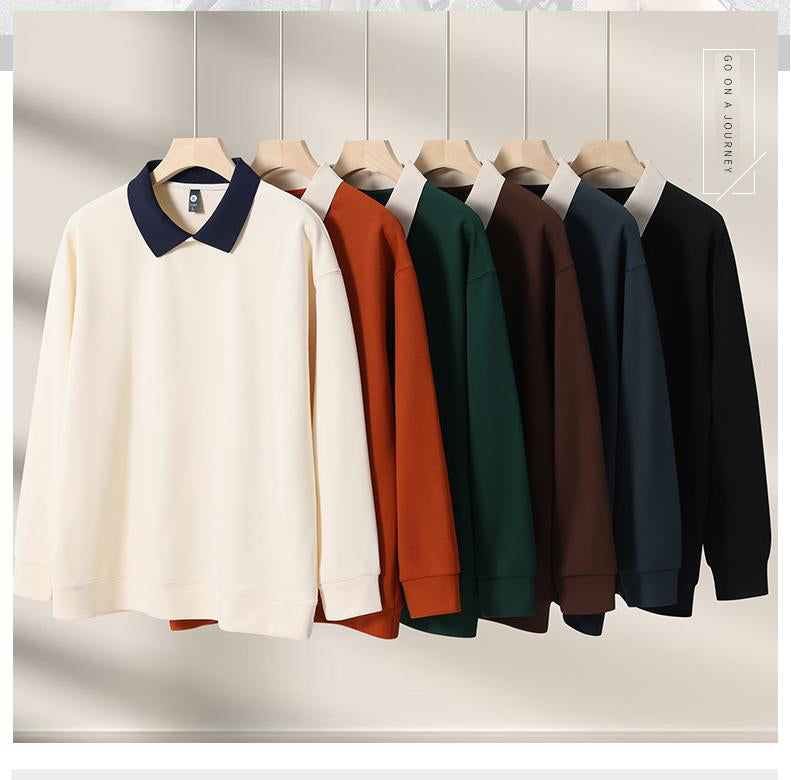 Crew Neck Sweatshirt 350g Heavyweight Korean Cotton Thin Striped Colorblock 2025 Men's and's Fashion Trend