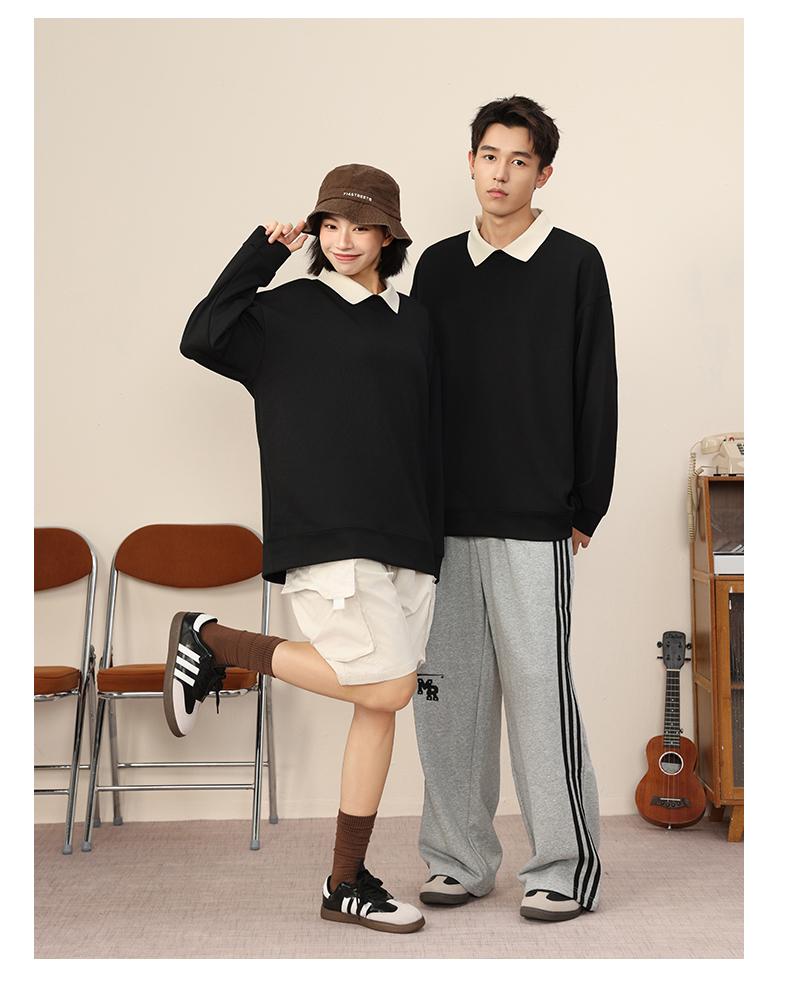 Crew Neck Sweatshirt 350g Heavyweight Korean Cotton Thin Striped Colorblock 2025 Men's and's Fashion Trend