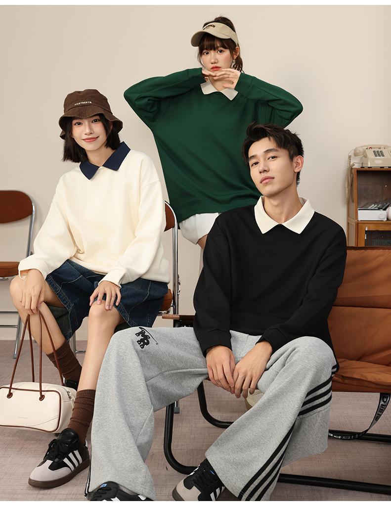Crew Neck Sweatshirt 350g Heavyweight Korean Cotton Thin Striped Colorblock 2025 Men's and's Fashion Trend
