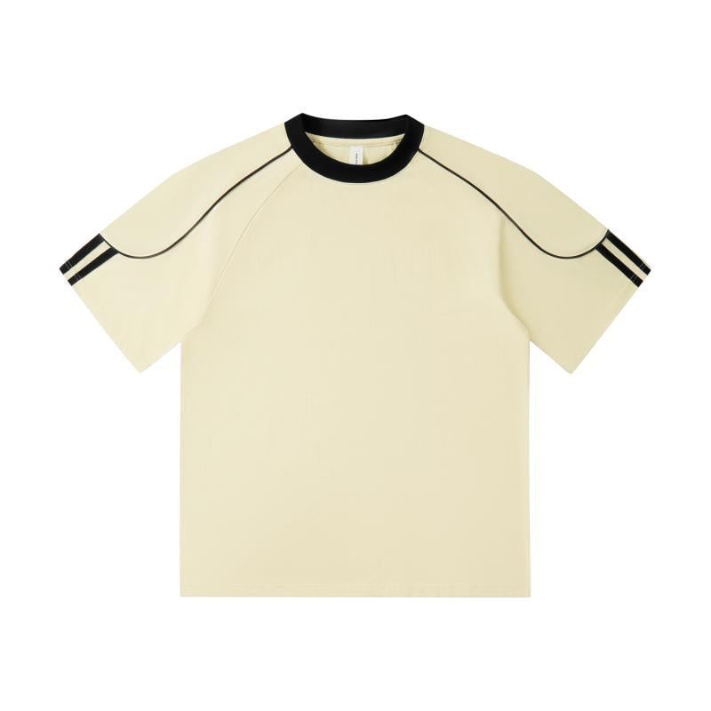 2025 Spring/Summer 240g 32-color contrasting jacquard rope woven strap pull tab, oversized, halfsleeve, round-neck, casual, streetwear, youth fashion T-shirt.