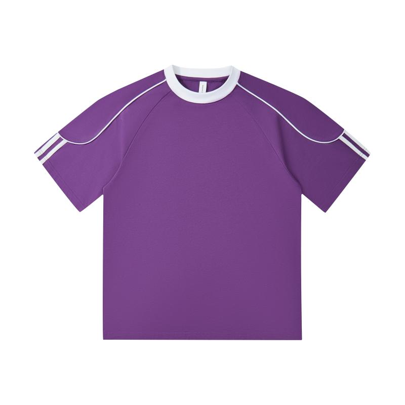 2025 Spring/Summer 240g 32-color contrasting jacquard rope woven strap pull tab, oversized, halfsleeve, round-neck, casual, streetwear, youth fashion T-shirt.
