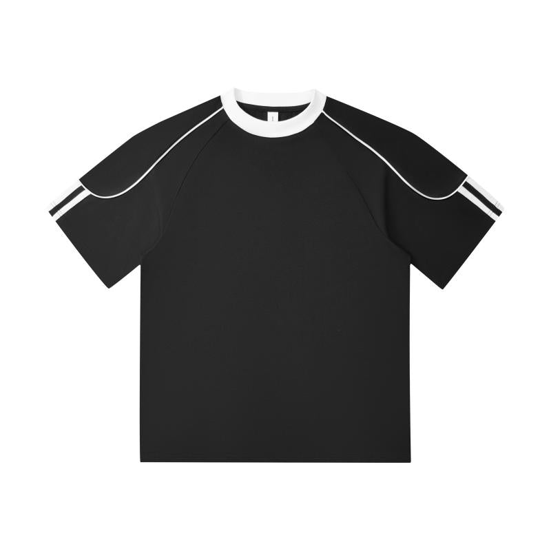 2025 Spring/Summer 240g 32-color contrasting jacquard rope woven strap pull tab, oversized, halfsleeve, round-neck, casual, streetwear, youth fashion T-shirt.