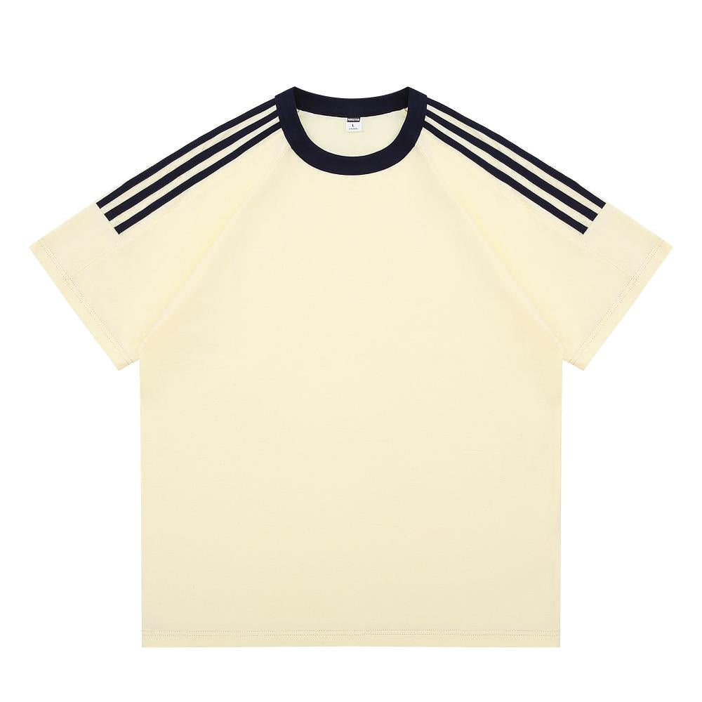 Adult/Child Parent-Child Matching Clothes, Round Neck Short Sleeve 2025 Spring/Summer 200g 00% Pure Cotton Dropped Shoulder Street Trend Three-Bar T-Shirt