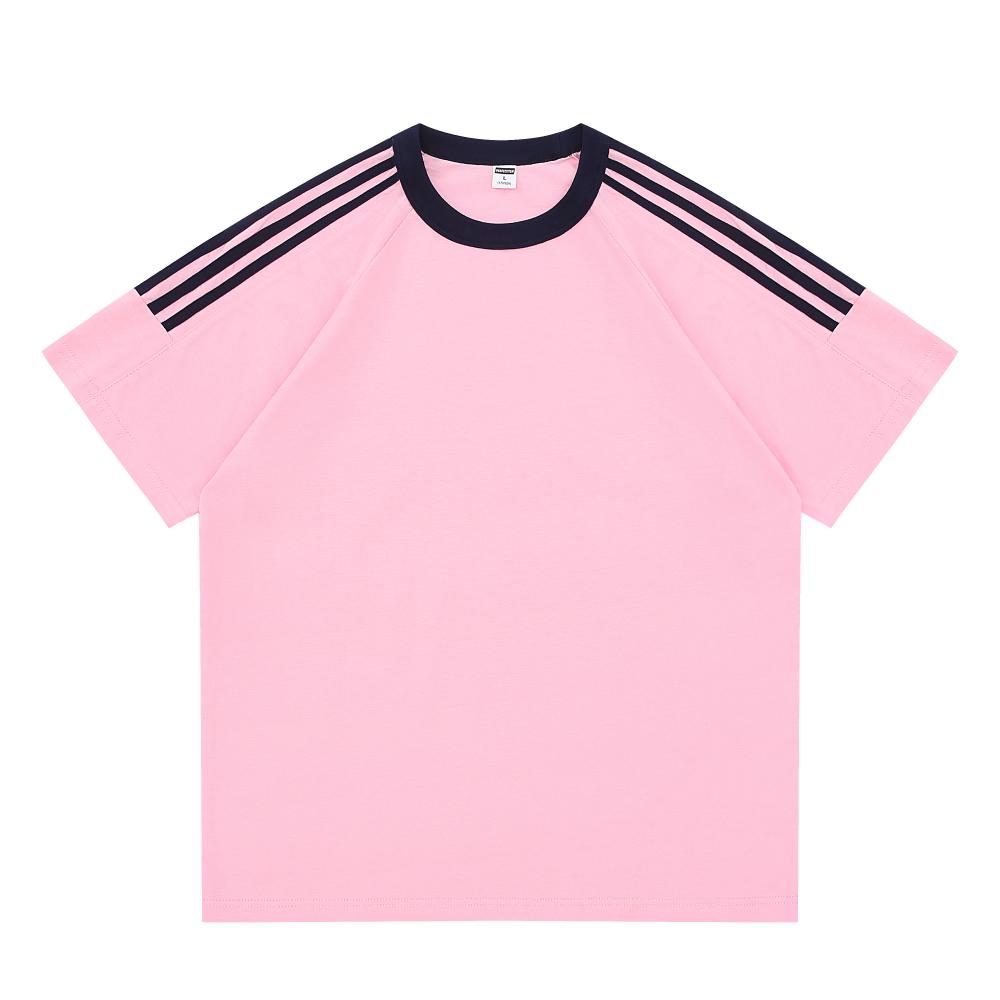 Adult/Child Parent-Child Matching Clothes, Round Neck Short Sleeve 2025 Spring/Summer 200g 00% Pure Cotton Dropped Shoulder Street Trend Three-Bar T-Shirt