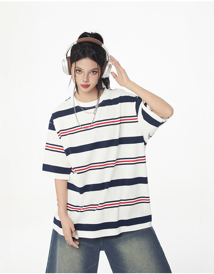 Men's short-sleeved striped sun-protection T-shirt for outdoor sports, quick-drying, moisture-absorbing, breathable-amide couple's short-sleeved, loose half-sleeve for women's street trend