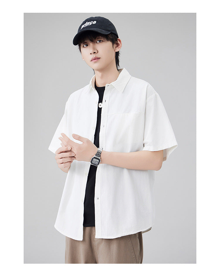 Japanese workwear short-sleeved shirt for men, pure cotton loose mountain style outdoor casual shirt for summer