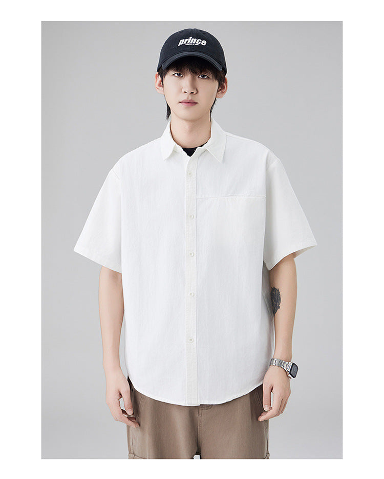 Japanese workwear short-sleeved shirt for men, pure cotton loose mountain style outdoor casual shirt for summer