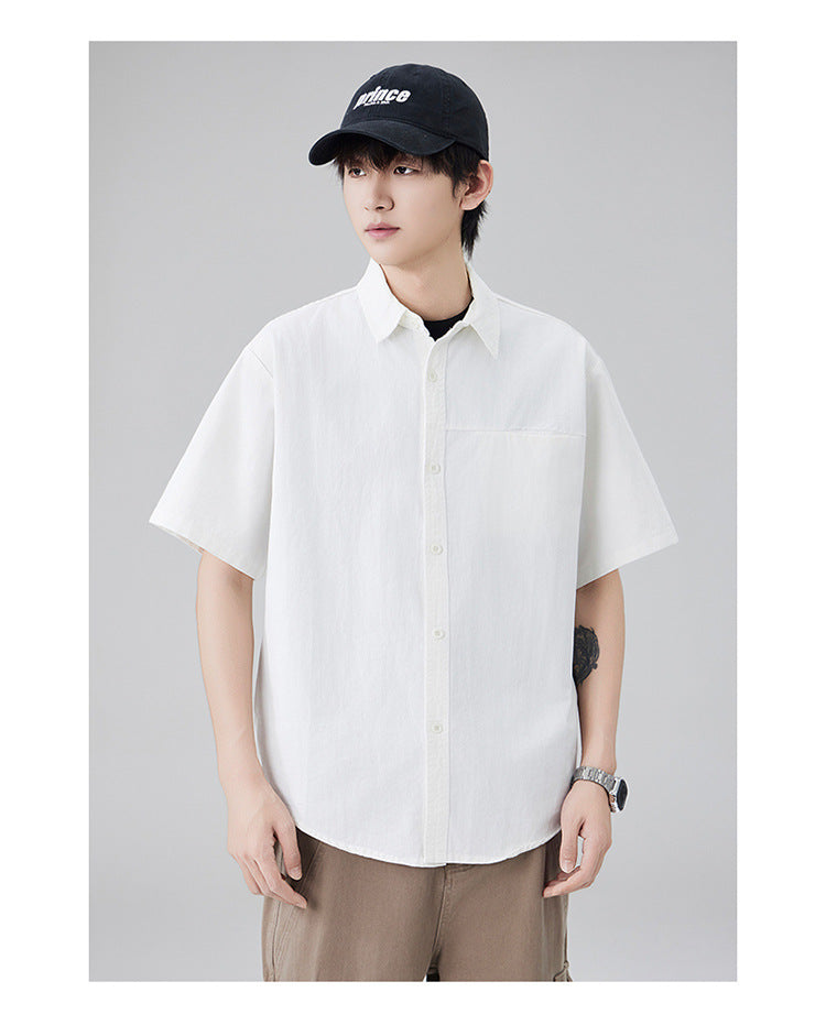 Japanese workwear short-sleeved shirt for men, pure cotton loose mountain style outdoor casual shirt for summer