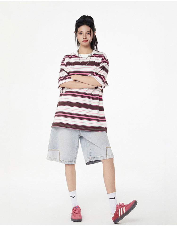 Men's short-sleeved striped sun-protection T-shirt for outdoor sports, quick-drying, moisture-absorbing, breathable-amide couple's short-sleeved, loose half-sleeve for women's street trend