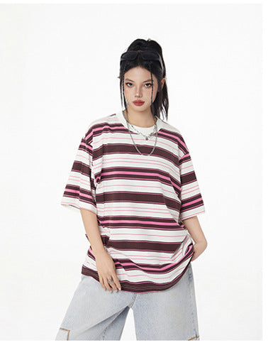 Men's short-sleeved striped sun-protection T-shirt for outdoor sports, quick-drying, moisture-absorbing, breathable-amide couple's short-sleeved, loose half-sleeve for women's street trend