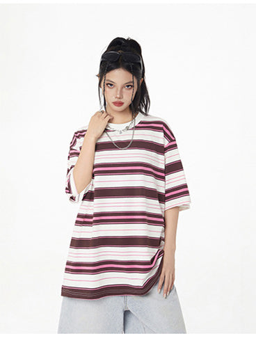 Men's short-sleeved striped sun-protection T-shirt for outdoor sports, quick-drying, moisture-absorbing, breathable-amide couple's short-sleeved, loose half-sleeve for women's street trend