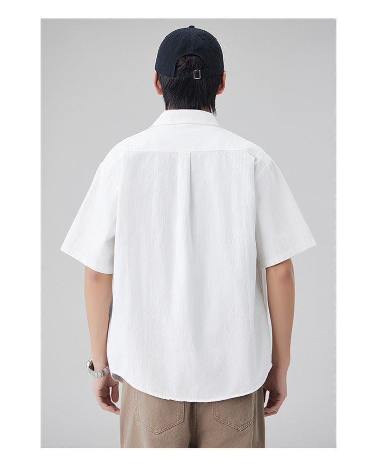 Japanese workwear short-sleeved shirt for men, pure cotton loose mountain style outdoor casual shirt for summer