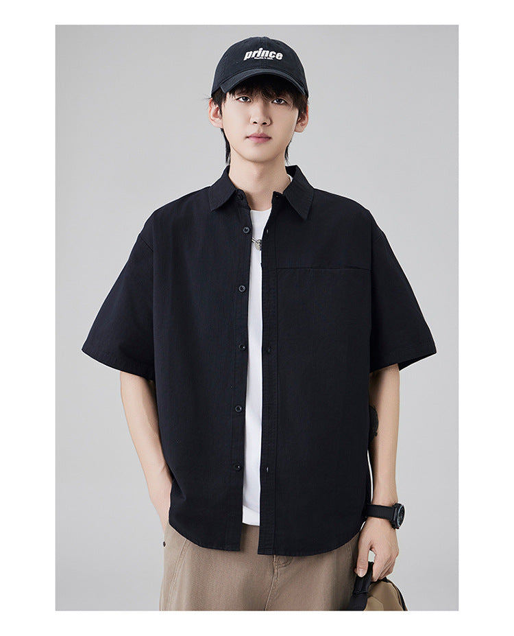 Japanese workwear short-sleeved shirt for men, pure cotton loose mountain style outdoor casual shirt for summer