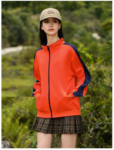 Plus Size Colorblock Stand Collar Zipper Sweatshirt for Men and Women 260g Heavyweight Casual Spring Autumn Sweshirt