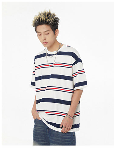 Men's short-sleeved striped sun-protection T-shirt for outdoor sports, quick-drying, moisture-absorbing, breathable-amide couple's short-sleeved, loose half-sleeve for women's street trend