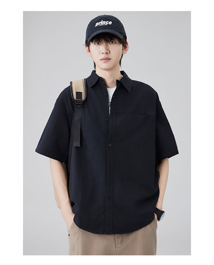 Japanese workwear short-sleeved shirt for men, pure cotton loose mountain style outdoor casual shirt for summer