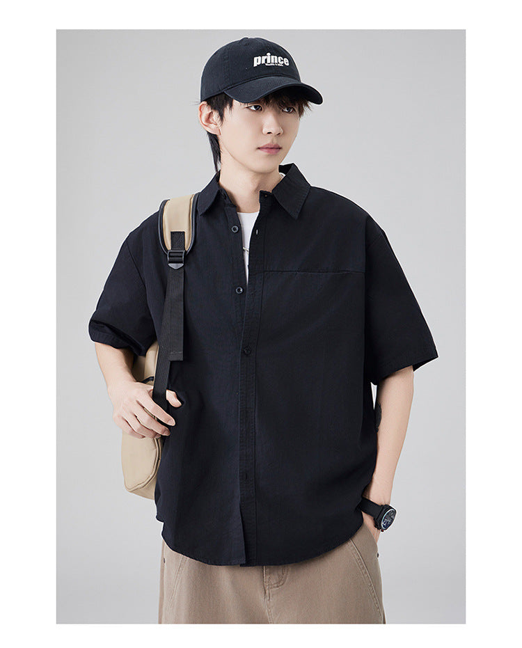 Japanese workwear short-sleeved shirt for men, pure cotton loose mountain style outdoor casual shirt for summer