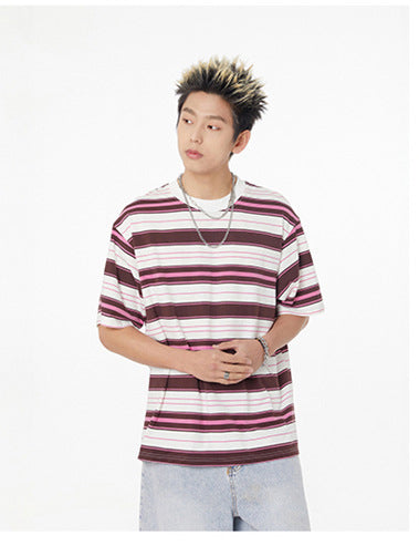 Men's short-sleeved striped sun-protection T-shirt for outdoor sports, quick-drying, moisture-absorbing, breathable-amide couple's short-sleeved, loose half-sleeve for women's street trend