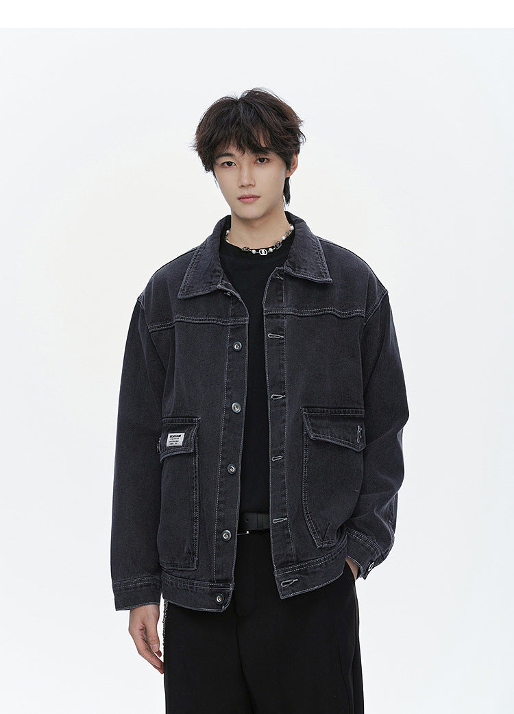 American street fashion trend simple washed denim jacket for men and women retro casual.