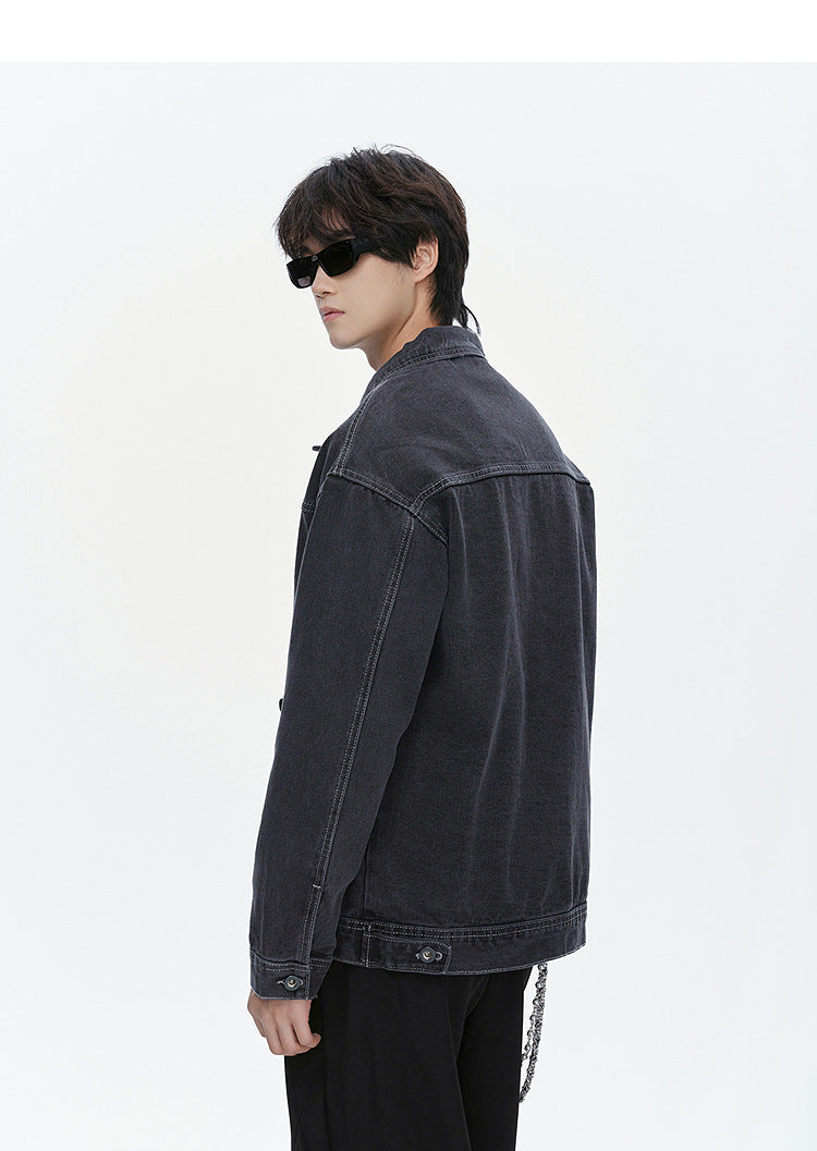 American street fashion trend simple washed denim jacket for men and women retro casual.