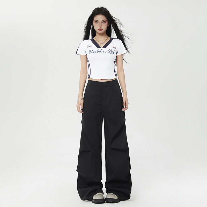 Retro American wide-leg workwear paratrooper pants sun-proof trousers summer loose casual straight-leg sports floor-length trousers