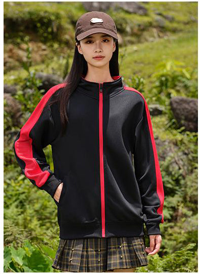 Plus Size Colorblock Stand Collar Zipper Sweatshirt for Men and Women 260g Heavyweight Casual Spring Autumn Sweshirt