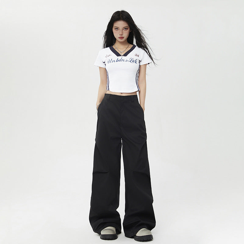 Retro American wide-leg workwear paratrooper pants sun-proof trousers summer loose casual straight-leg sports floor-length trousers