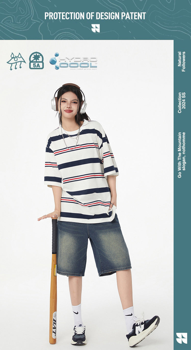 Men's short-sleeved striped sun-protection T-shirt for outdoor sports, quick-drying, moisture-absorbing, breathable-amide couple's short-sleeved, loose half-sleeve for women's street trend