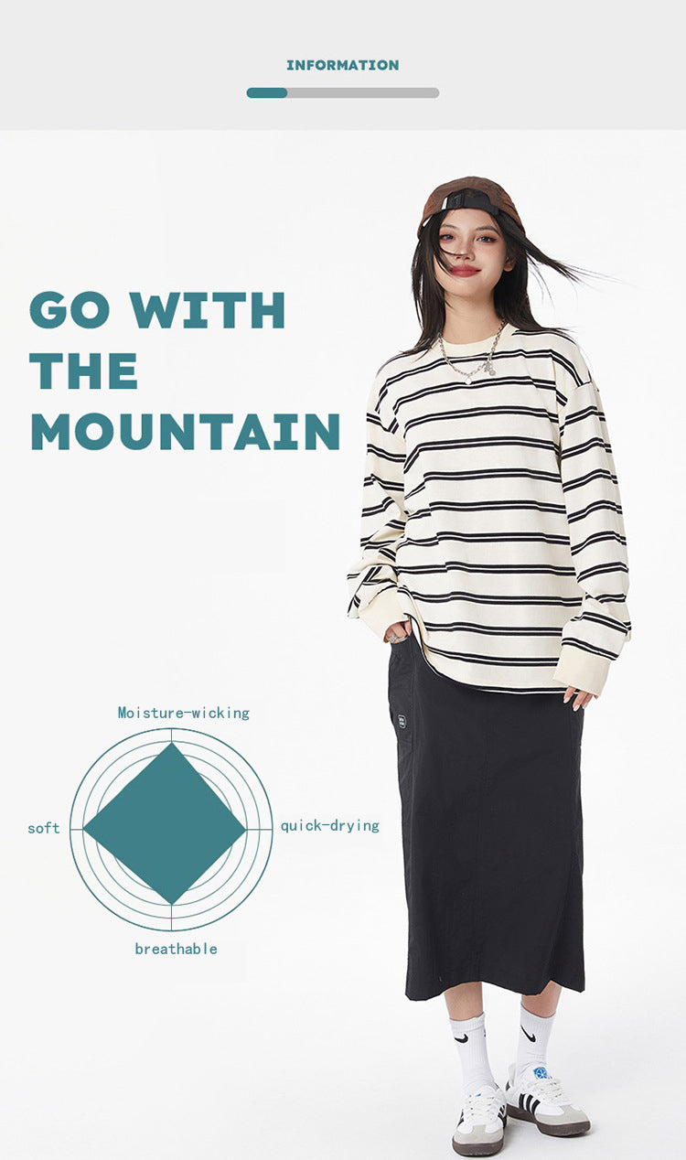Black and White Striped Long Sleeve T-Shirt Trendy Simple Fashion Base Layer for Couples Loose Top for Basic T Versatile 2025 Hot Style