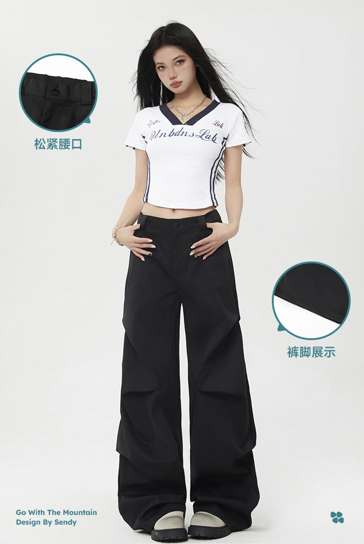 Retro American wide-leg workwear paratrooper pants sun-proof trousers summer loose casual straight-leg sports floor-length trousers