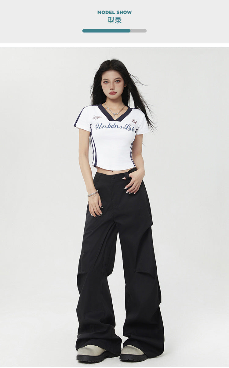 Retro American wide-leg workwear paratrooper pants sun-proof trousers summer loose casual straight-leg sports floor-length trousers