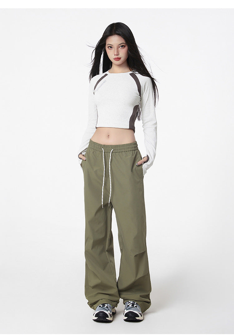 American style crumple cargo pants for summer blanket season, men's loose straight-leg casual quick-drying paratrooper workwear pants, outdooreering trousers for women