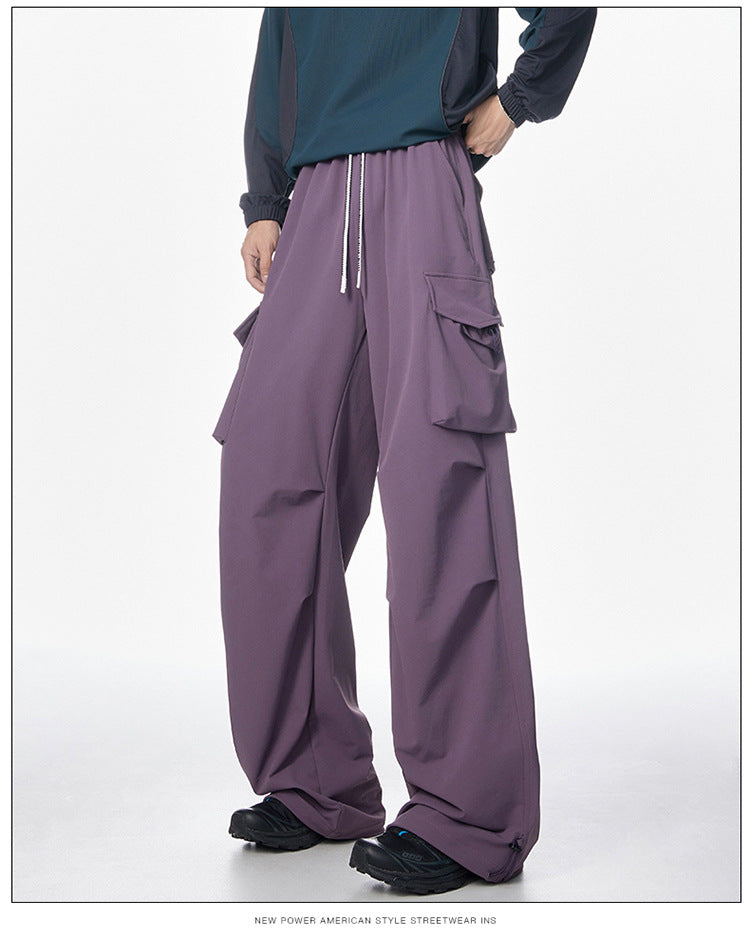 Cool Ice Silk Thin Casual Long Pants for Men Summer Wide Leg Pants, Four Seasons Lightweight Fabric, Casual, Street Fashion, Suitable for Youth
