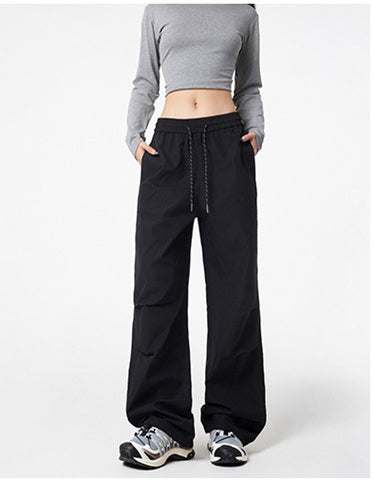 American style crumple cargo pants for summer blanket season, men's loose straight-leg casual quick-drying paratrooper workwear pants, outdooreering trousers for women