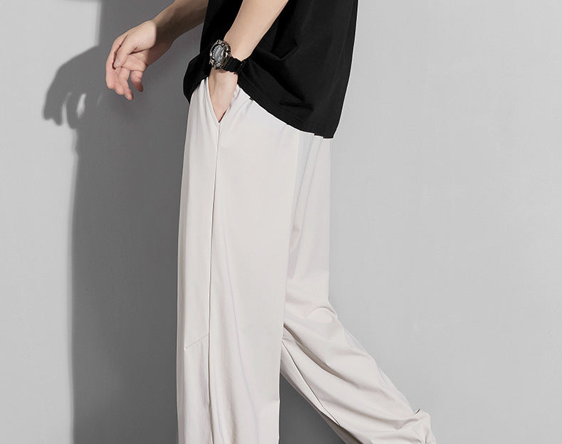 Men's summer ice silk trousers, thin breathable straight-leg casual pants, high-elastic quick-dry air conditioning pants sun-proof sports trousers