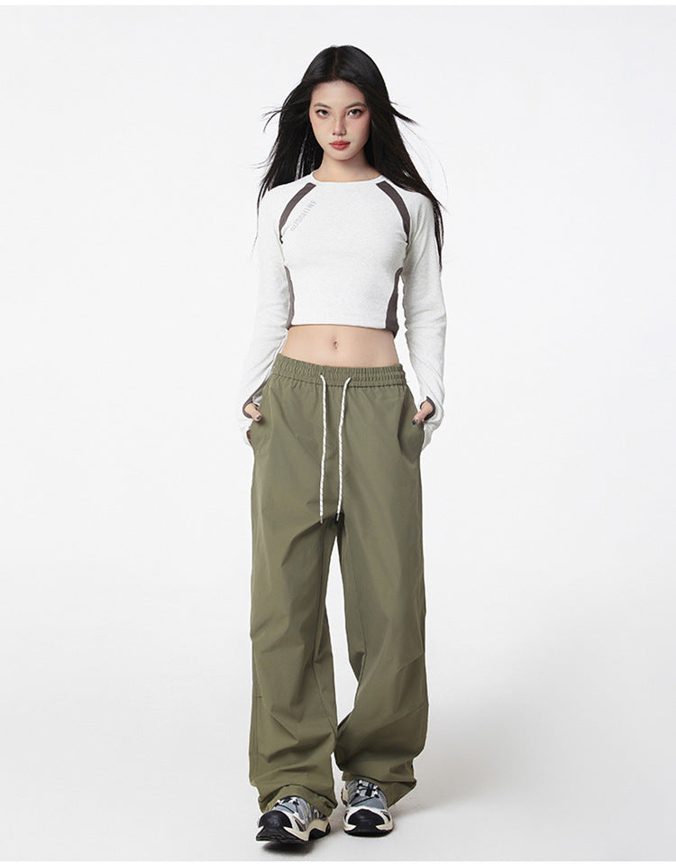 American style crumple cargo pants for summer blanket season, men's loose straight-leg casual quick-drying paratrooper workwear pants, outdooreering trousers for women