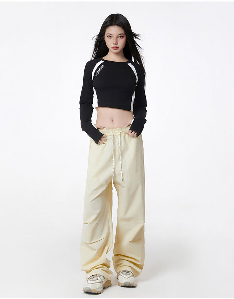 American style crumple cargo pants for summer blanket season, men's loose straight-leg casual quick-drying paratrooper workwear pants, outdooreering trousers for women