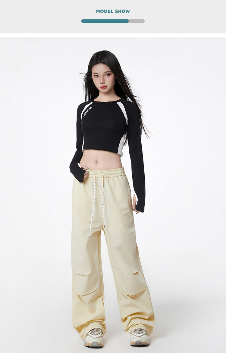 American style crumple cargo pants for summer blanket season, men's loose straight-leg casual quick-drying paratrooper workwear pants, outdooreering trousers for women