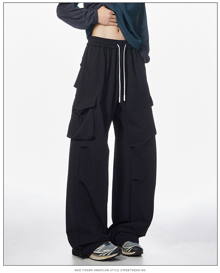 Cool Ice Silk Thin Casual Long Pants for Men Summer Wide Leg Pants, Four Seasons Lightweight Fabric, Casual, Street Fashion, Suitable for Youth