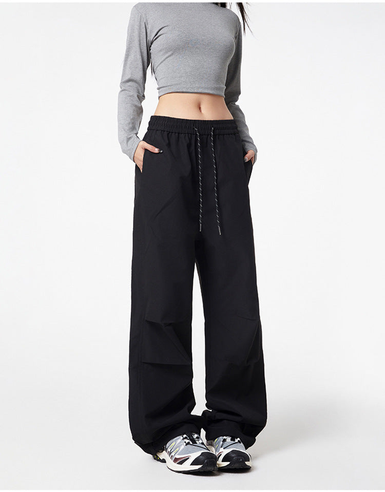 American style crumple cargo pants for summer blanket season, men's loose straight-leg casual quick-drying paratrooper workwear pants, outdooreering trousers for women