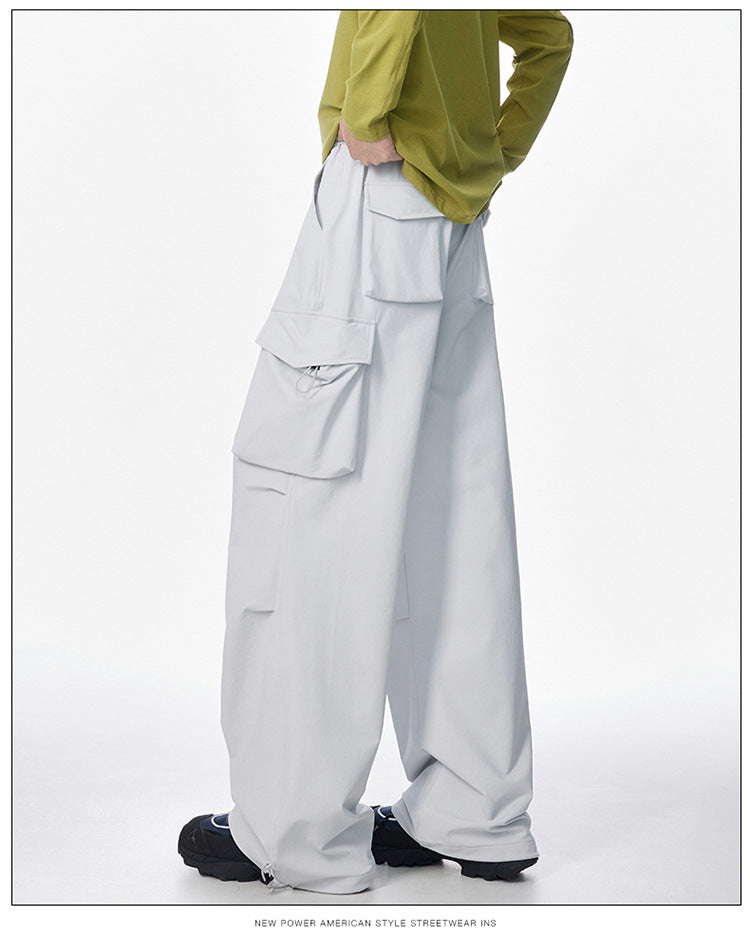 Cool Ice Silk Thin Casual Long Pants for Men Summer Wide Leg Pants, Four Seasons Lightweight Fabric, Casual, Street Fashion, Suitable for Youth