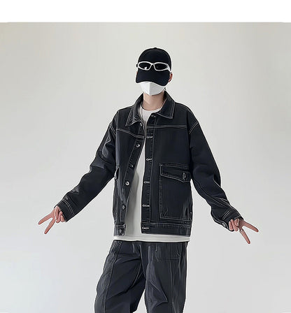 American street fashion trend simple washed denim jacket for men and women retro casual.